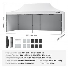Pawilon VEVOR 304,8x609,6x320cm namiot ogrodowy 500D PU srebrny materiał składany pawilon z regulacją wysokości wraz z torbą do przechowywania namiot imprezowy 12-16 osób namiot wyskakujący pawilon ogrodowy na wyprawę kempingową