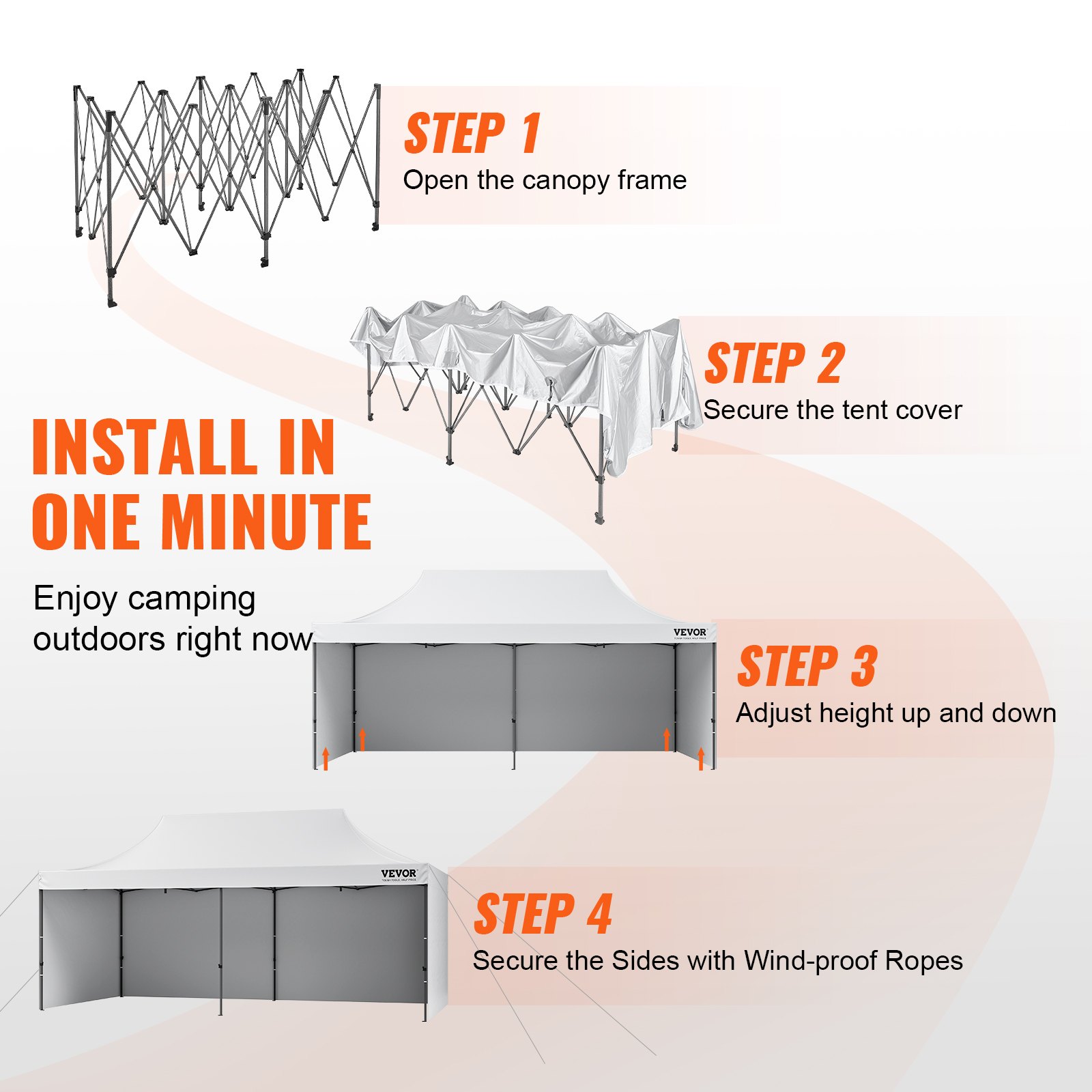 VEVOR Pawilon 304,8 x 609,6 x 320 cm Namiot ogrodowy 500D PU Tkanina srebrna Składany pawilon z regulacją wysokości, w tym torba do przechowywania Namiot imprezowy 12-16 osób Namiot ogrodowy rozkładany na wycieczkę kempingową