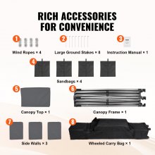Pawilon VEVOR 304,8x304,8x320cm namiot ogrodowy 500D PU srebrny materiał składany pawilon z regulacją wysokości z torbą do przechowywania namiot imprezowy dla 6-8 osób składany namiot pawilon ogrodowy na wyprawę kempingową