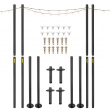 VEVOR zestaw 4 słupków z lampkami Udźwig 20 kg Pręty z lampkami Długość całkowita 322 cm Maszt z lampkami Stal Q195 Do wiszących dekoracji, takich jak lampki, proporczyki, latarnie, flagi
