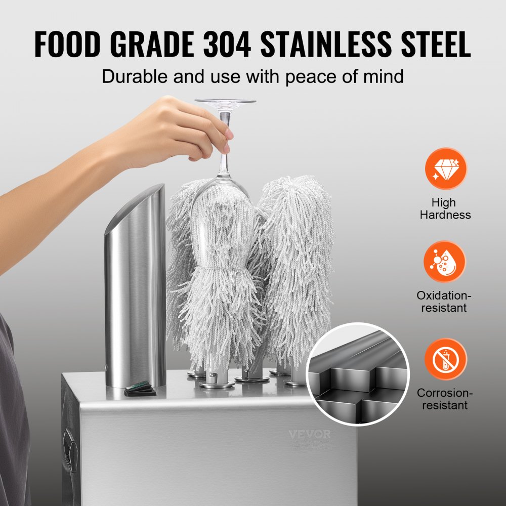 Polerka do szkła VEVOR Polerka do kieliszków do wina z 5 głowicami polerującymi, 330 filiżanek/godz., elektryczna komercyjna polerka do kieliszków do szampana, kufli do piwa, kieliszków, idealna do baru i restauracji