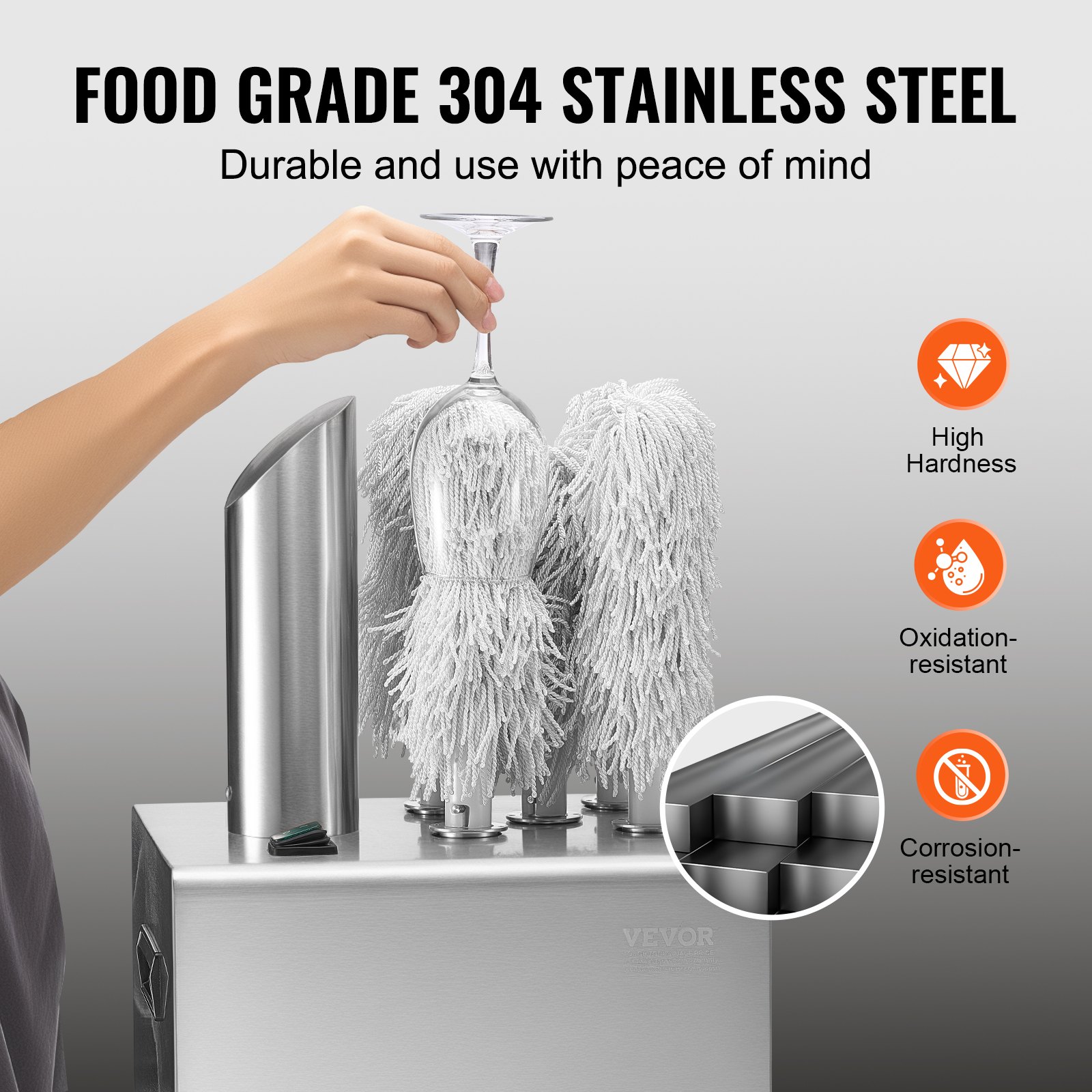 Polerka do szkła VEVOR Polerka do kieliszków do wina z 5 głowicami polerującymi, 330 filiżanek/godz., elektryczna komercyjna polerka do kieliszków do szampana, kufli do piwa, kieliszków, idealna do baru i restauracji