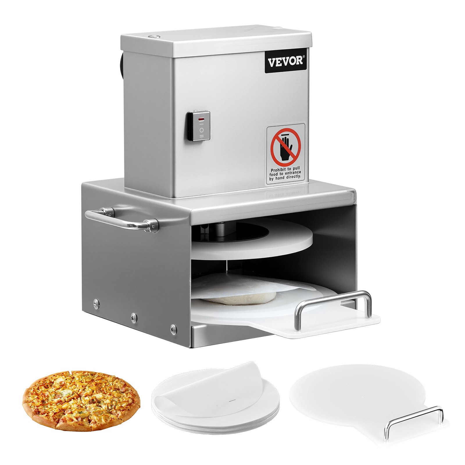 VEVOR Electric Pizza Dough Press with 6-inch Pastry Pressing Plate, Stainless Steel Bread Press, Commercial Forming Machine with Adjustable Thickness & 100 Pieces of Parchment Paper, Pizza Dough Roll