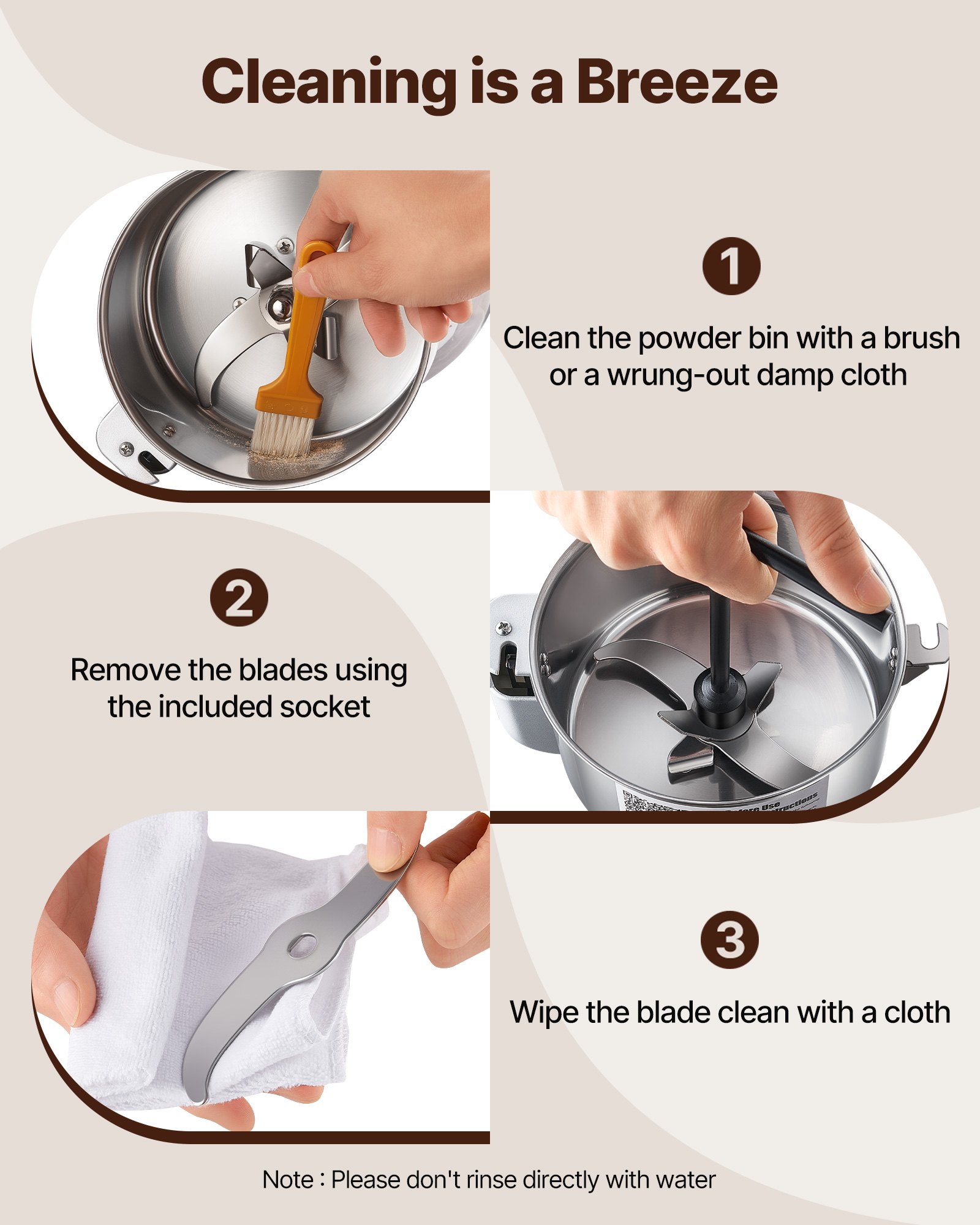 Młynek elektryczny do zboża VEVOR, 850 W, szybkoobrotowy młynek do przypraw, urządzenie ze stali nierdzewnej do rozdrabniania suchych ziaren, przypraw, płatków zbożowych, kawy, kukurydzy i pieprzu, 163 x 135 x 345 mm