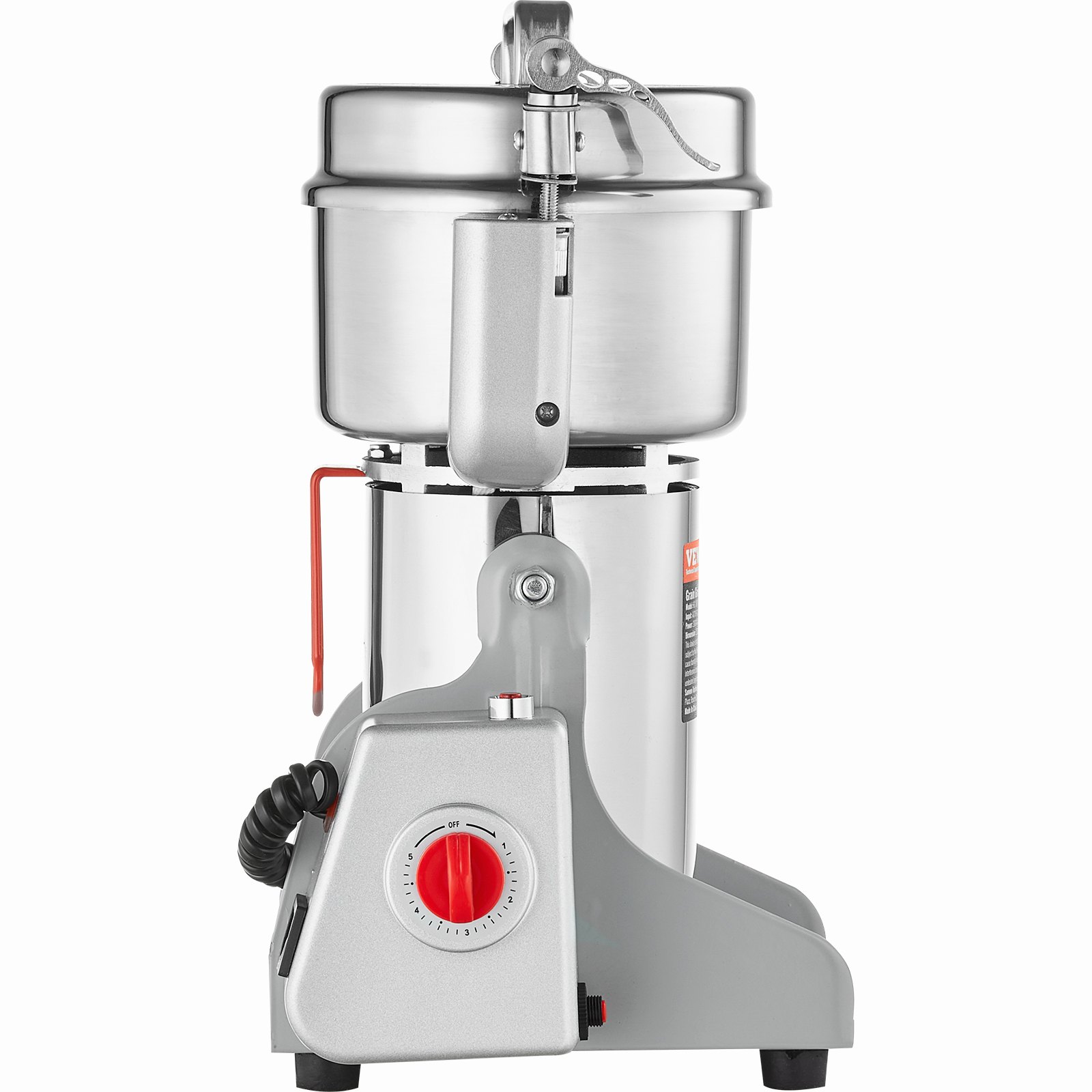 VEVOR Electric Grain Mill, High-Speed Spice Mill, 500g Capacity, 2000W, Stainless Steel Pulverizer, for Dry Grains, Spices, Muesli, Coffee, Corn, Pepper, Swivel Type, 22 x 19 x 36 cm