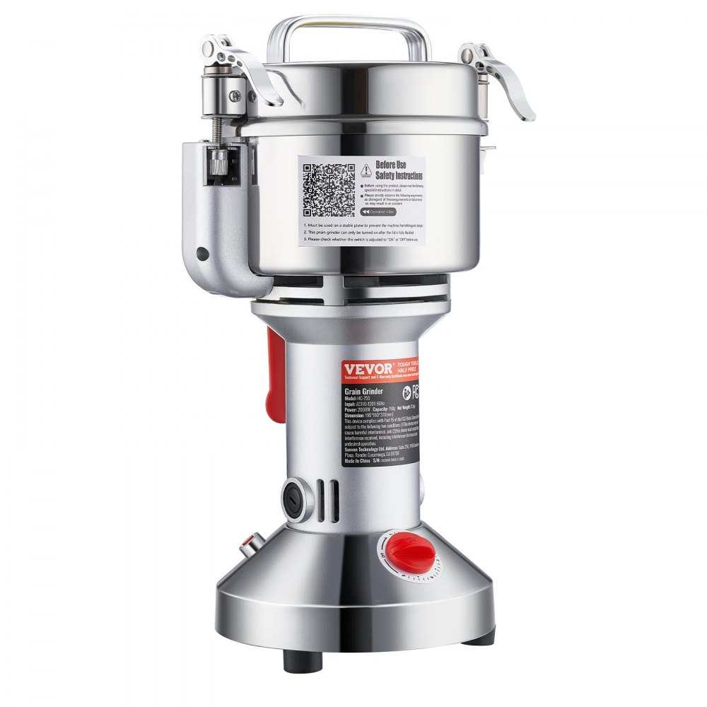 Młynek elektryczny do zboża VEVOR, szybkoobrotowy młynek do przypraw 550 g, 2000 W, ze stali nierdzewnej, do suchych ziaren, przypraw, zbóż, kawy, kukurydzy, pieprzu, srebrny, 195 x 160 x 365 mm