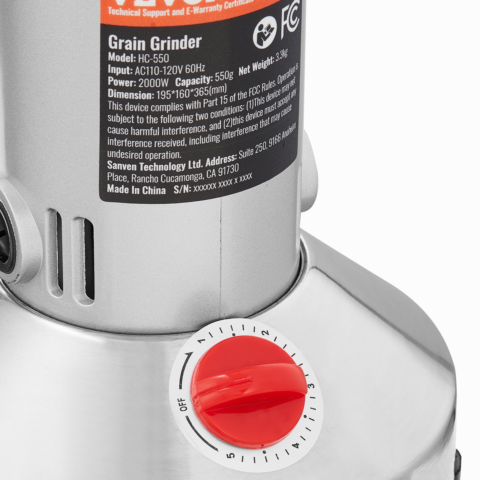 VEVOR Electric Grain Mill, High-Speed Spice Mill 550g 2000W, Stainless Steel Pulverizer, for Dry Grains, Spices, Grains, Coffee, Corn, Pepper, Silver 195 x 160 x 365 mm