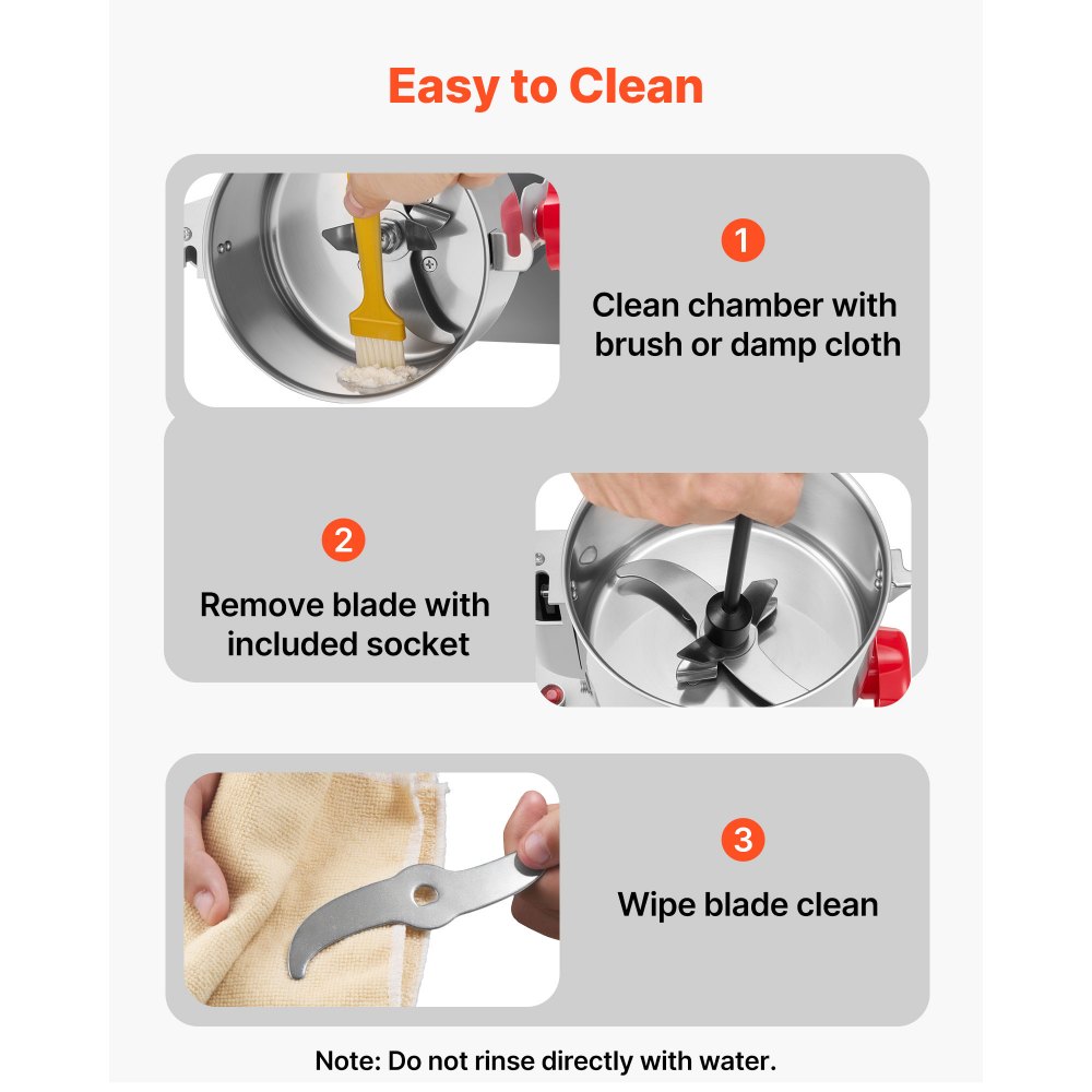 Młynek do zboża VEVOR elektryczny 800 g, 2100 W, stal nierdzewna, młynek do przypraw, suchych ziaren, musli, kawy, kukurydzy, pieprzu, obrotowy rozdrabniacz 220 x 190 x 375 mm