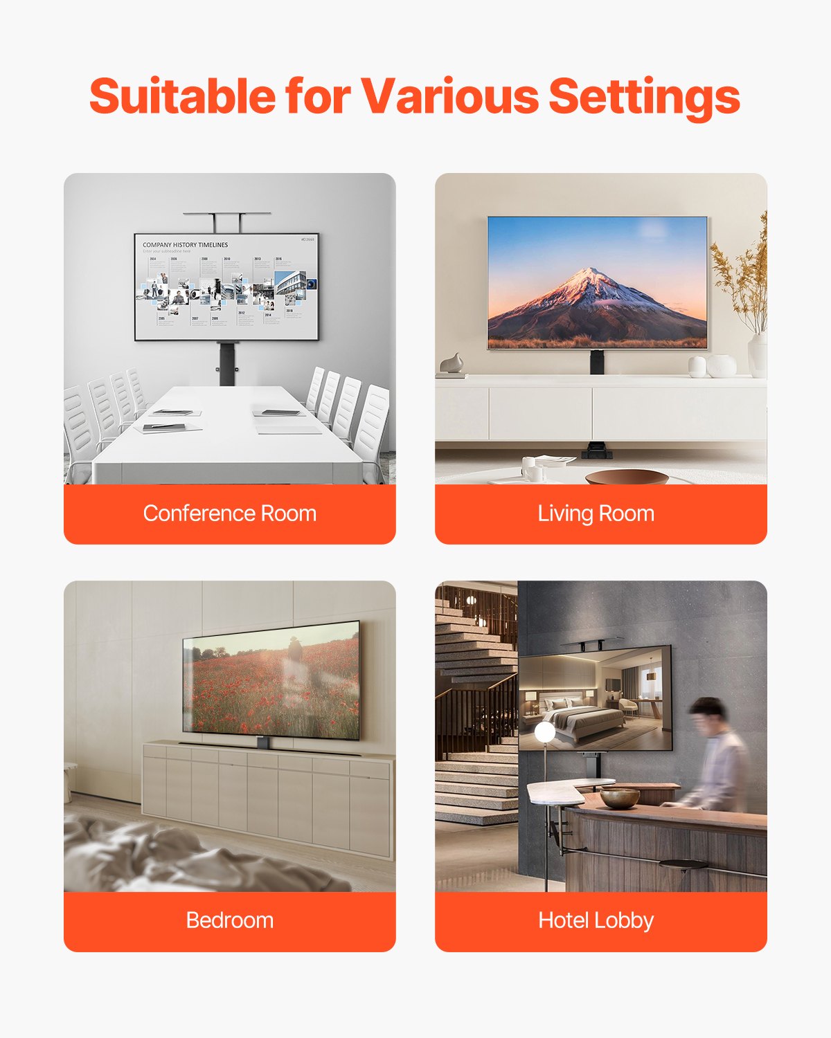 VEVOR Podnośnik do telewizora z napędem silnikowym, regulowany uchwyt do telewizora (nośność 60 kg), pionowy uchwyt elektryczny do telewizorów z pilotem, do telewizorów o przekątnej 813–1397 mm (nie w szafce)