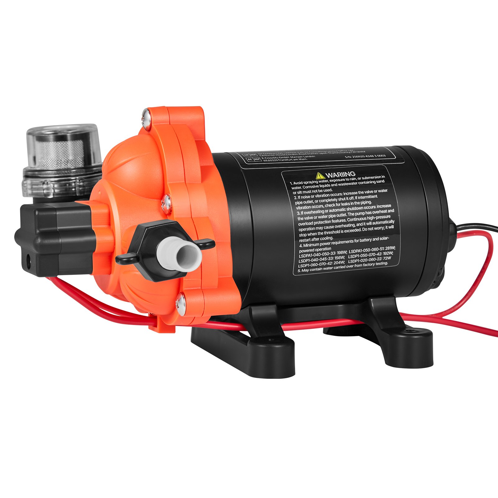 VEVOR Pompa membranowa, 12 V DC, 15,1 l/min, samozasysająca 3-komorowa pompa wodna z membraną z automatycznym wyłącznikiem ciśnieniowym, ciśnienie 2,75 bara, do kamperów, przyczep kempingowych, statków, jachtów, myjni samochodowych