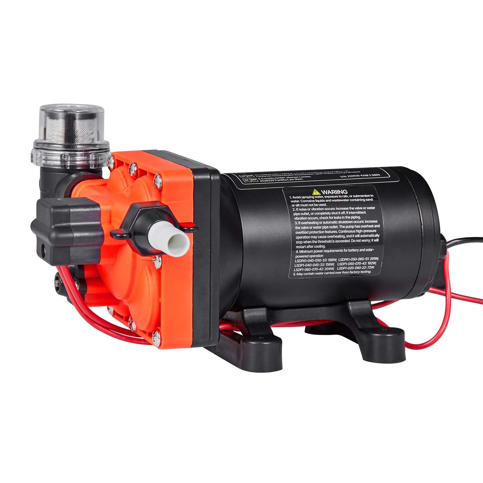 VEVOR Pompa membranowa, 12 V DC, 22,7 l/min, samozasysająca 4-komorowa pompa wodna z membraną z automatycznym wyłącznikiem ciśnieniowym, ciśnienie 4,8 bara, do kamperów, przyczep kempingowych, statków, jachtów, myjni samochodowych