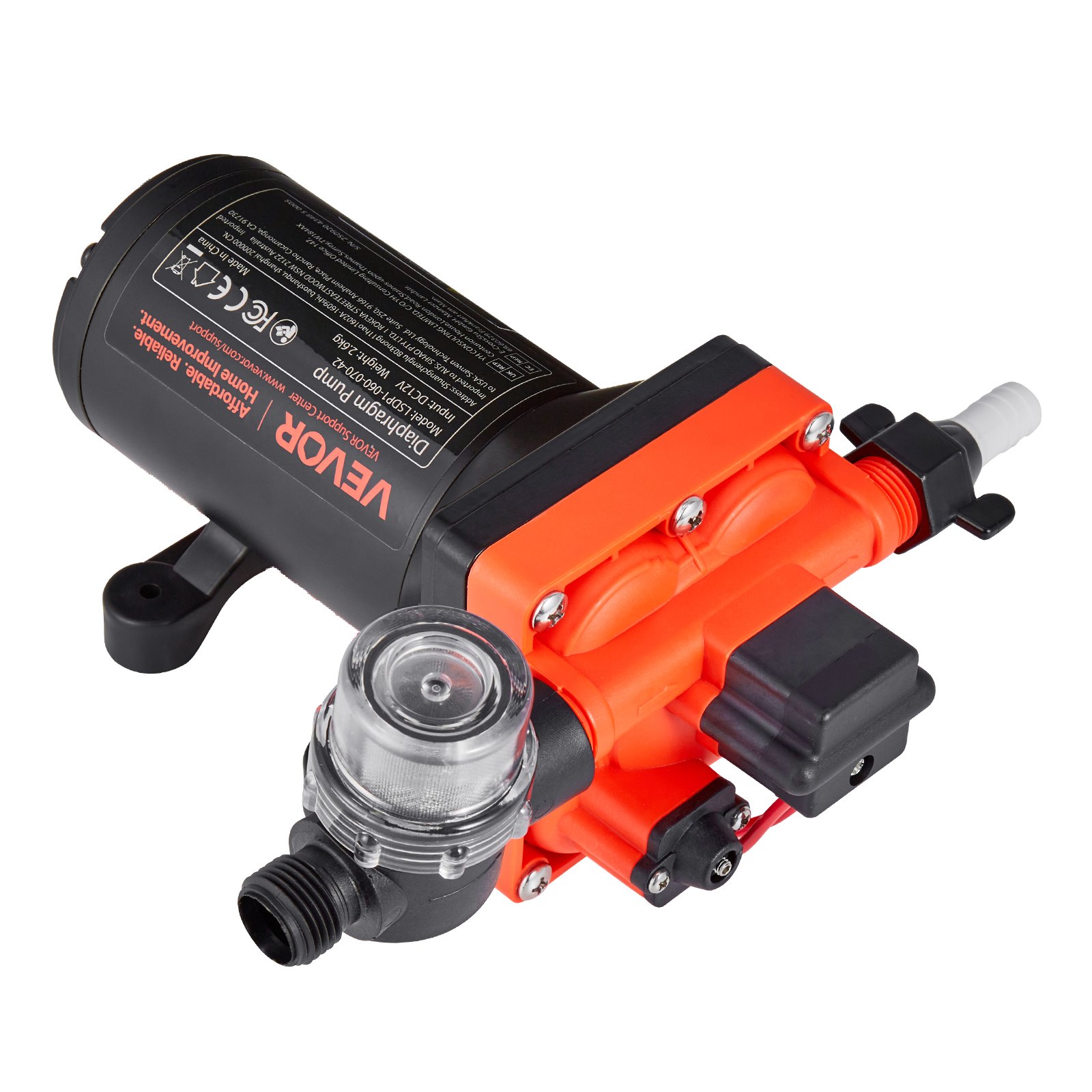 VEVOR Pompa membranowa, 12 V DC, 22,7 l/min, samozasysająca 4-komorowa pompa wodna z membraną z automatycznym wyłącznikiem ciśnieniowym, ciśnienie 4,8 bara, do kamperów, przyczep kempingowych, statków, jachtów, myjni samochodowych