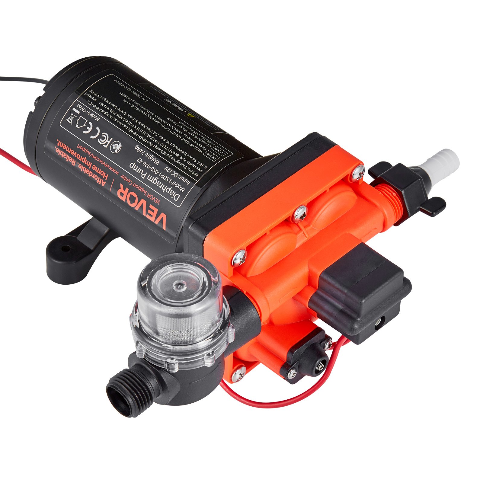 Pompa membranowa VEVOR, 12 V DC, 18,9 l/min, samozasysająca 4-komorowa pompa wodna z membraną z automatycznym wyłącznikiem ciśnieniowym, ciśnienie 4,8 bar, do kamperów, przyczep kempingowych, statków, jachtów, myjni samochodowych