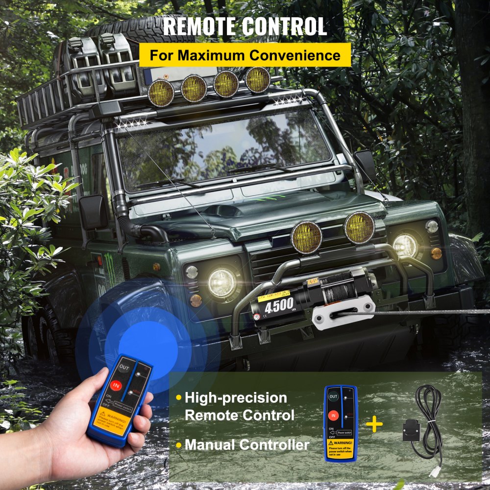 Wciągarka elektryczna VEVOR Wciągarka samochodowa 4500lbs 12V DC Syntetyczny silnik linowy