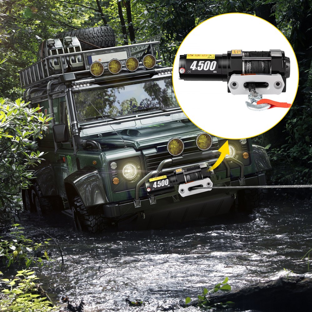 Wciągarka elektryczna VEVOR Wciągarka samochodowa 4500lbs 12V DC Syntetyczny silnik linowy