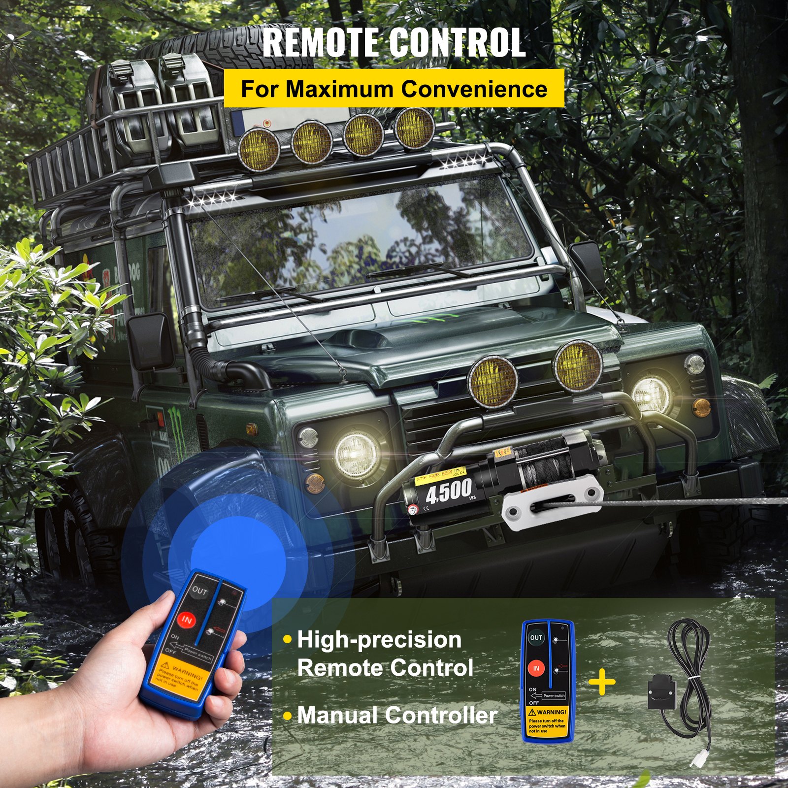 Wciągarka elektryczna VEVOR Wciągarka samochodowa 4500lbs 12V DC Syntetyczny silnik linowy