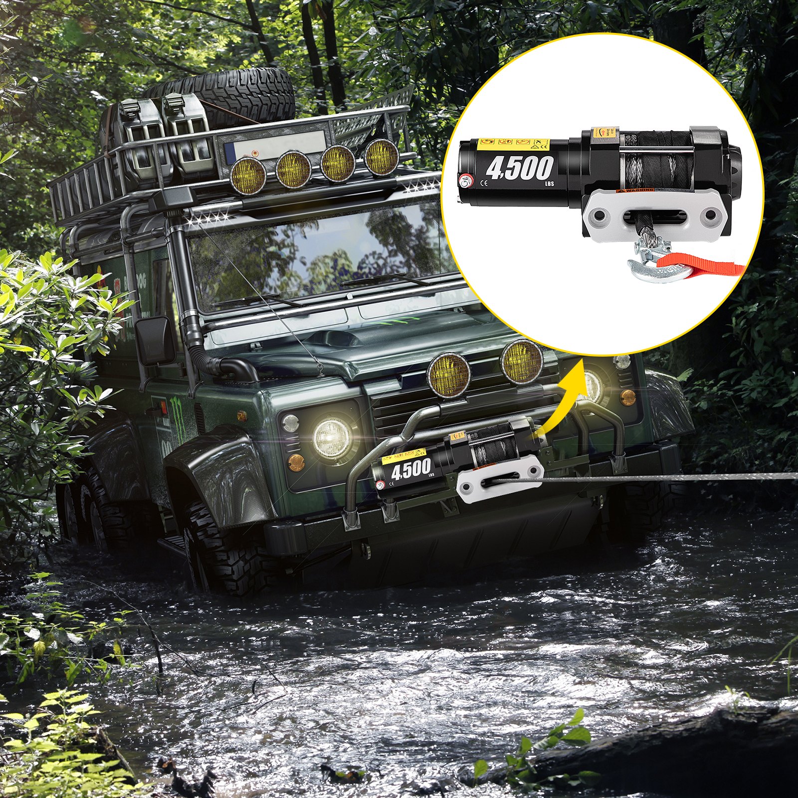 Wciągarka elektryczna VEVOR Wciągarka samochodowa 4500lbs 12V DC Syntetyczny silnik linowy