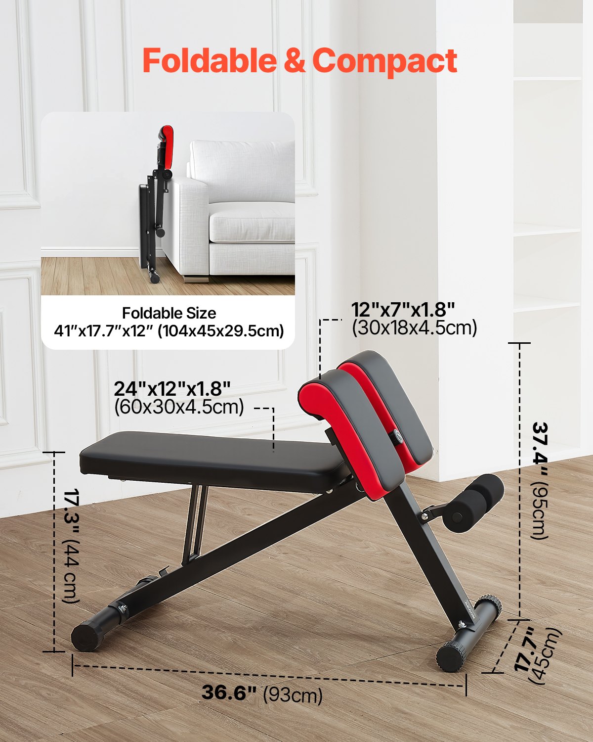 VEVOR Multifunctional Weight Bench for Full Body Training, Hyperextension Bench, Back Extension, Roman Chair, 150 kg Load Capacity, Adjustable and Foldable Back Trainer for Home Gym