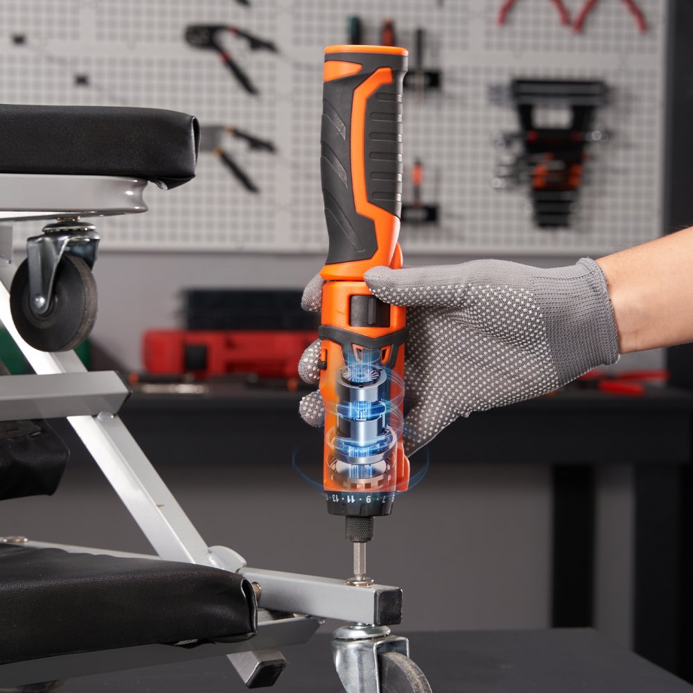 Mały elektryczny wkrętak akumulatorowy VEVOR, mały wkrętak elektryczny 6,5 Nm z akumulatorem 2000 mAh, 210 obr./min 11-częściowy zestaw wkrętaków akumulatorowych z wiertłem 25 mm i lampką LED oraz kablem USB, sześciokąt 1/4 cala