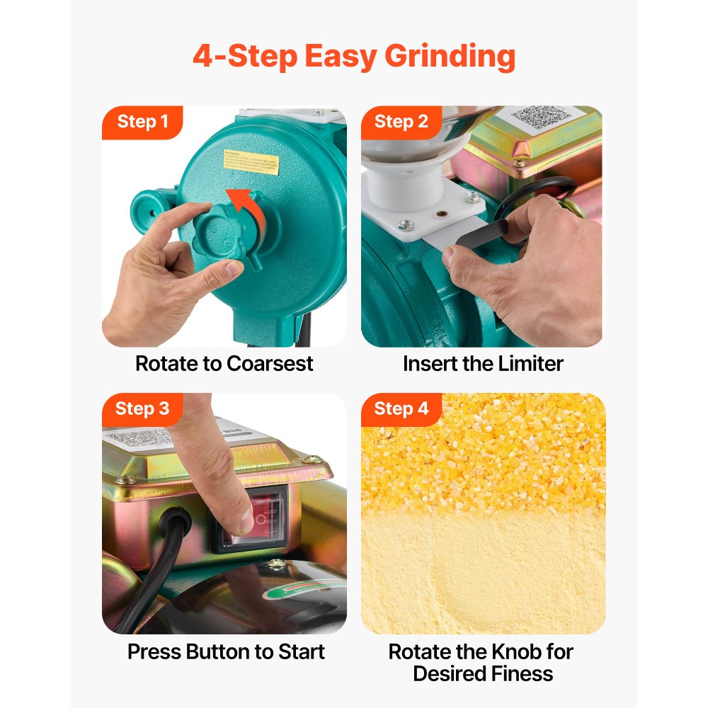 VEVOR Electric Grain Mill Grinder, 110 lbs/H Commercial Spice Grinders, 2200W Cast Iron Pulverizer Powder Machine with Non-Slip Rubber Feet, for Dry Grains, Spices, Cereals, Coffee, Corn & Pepper