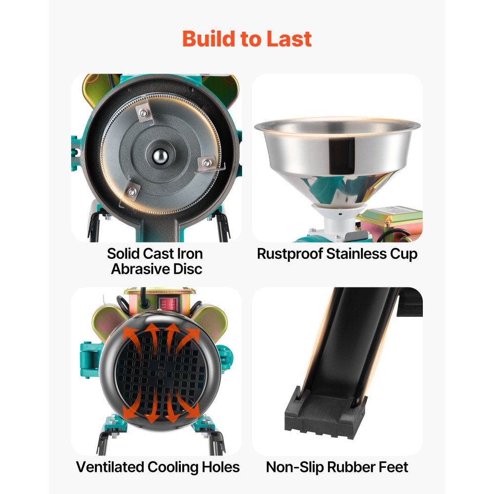 VEVOR Electric Grain Mill Grinder, 110 lbs/H Commercial Spice Grinders, 2200W Cast Iron Pulverizer Powder Machine with Non-Slip Rubber Feet, for Dry Grains, Spices, Cereals, Coffee, Corn & Pepper