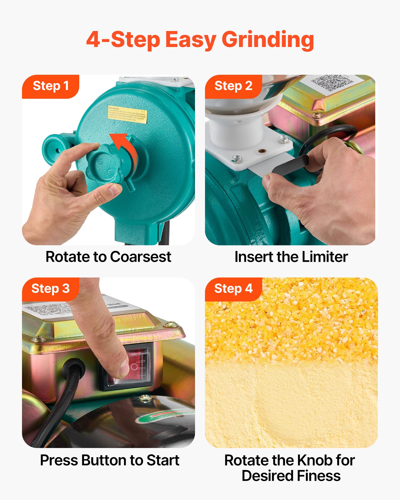 VEVOR Electric Grain Mill Grinder, 110 lbs/H Commercial Spice Grinders, 2200W Cast Iron Pulverizer Powder Machine with Non-Slip Rubber Feet, for Dry Grains, Spices, Cereals, Coffee, Corn & Pepper