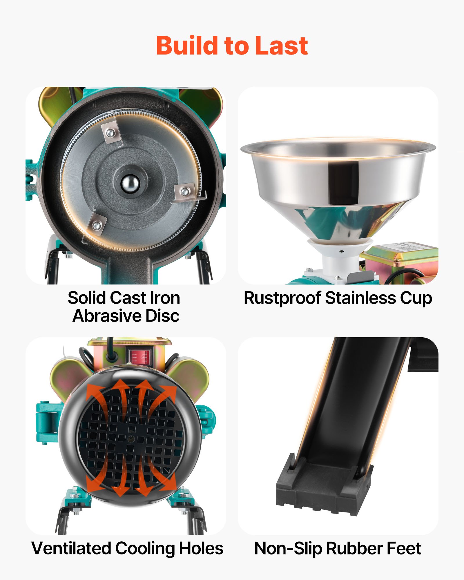 VEVOR Electric Grain Mill Grinder, 110 lbs/H Commercial Spice Grinders, 2200W Cast Iron Pulverizer Powder Machine with Non-Slip Rubber Feet, for Dry Grains, Spices, Cereals, Coffee, Corn & Pepper