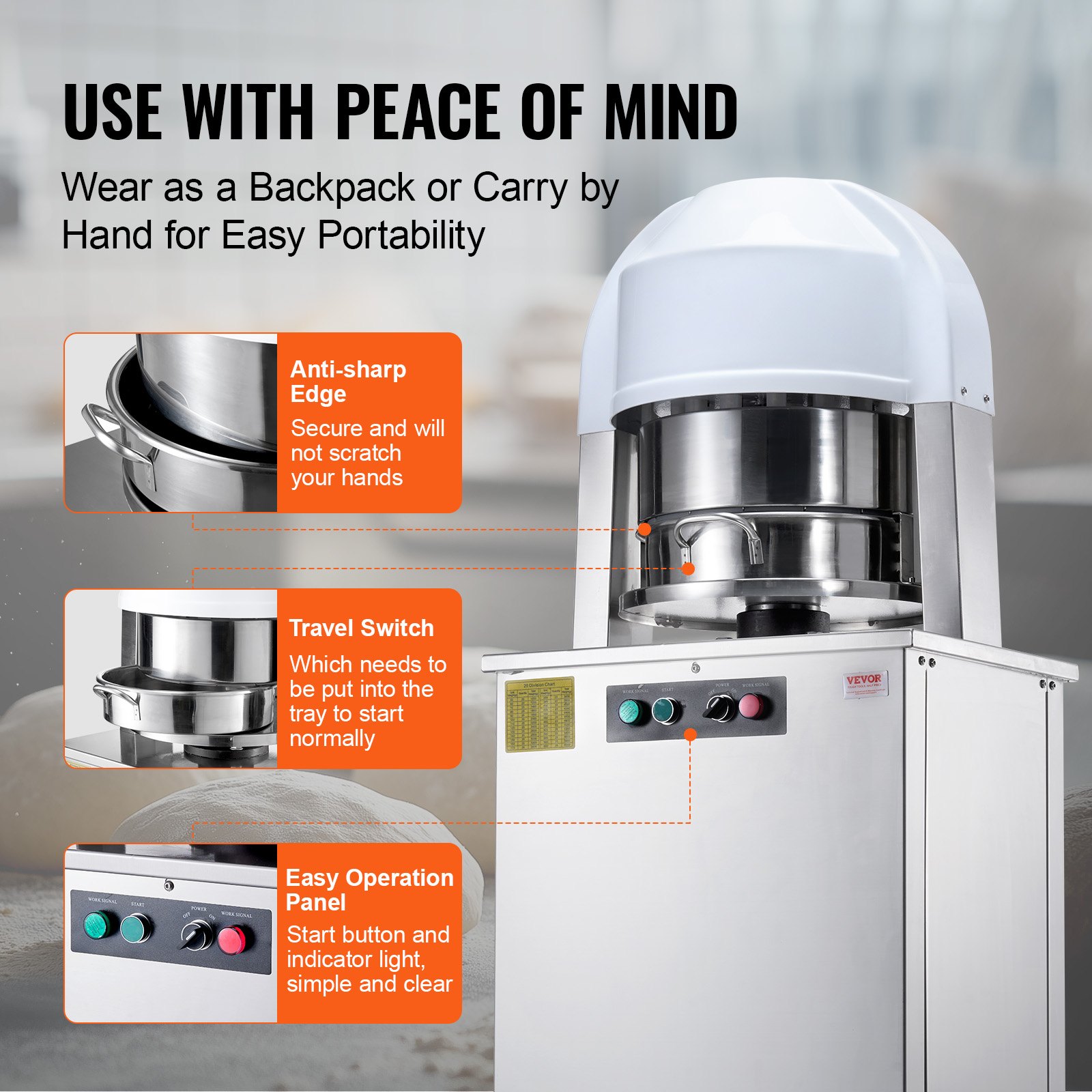 VEVOR Dzielarka do ciasta, 20-częściowa, elektryczna dzielarka do ciasta, 60-260 g, wolnostojąca, z tacą ze stali nierdzewnej 304, wypiekacz do chleba o mocy 750 W do piekarni, restauracji, kawiarni, srebrny