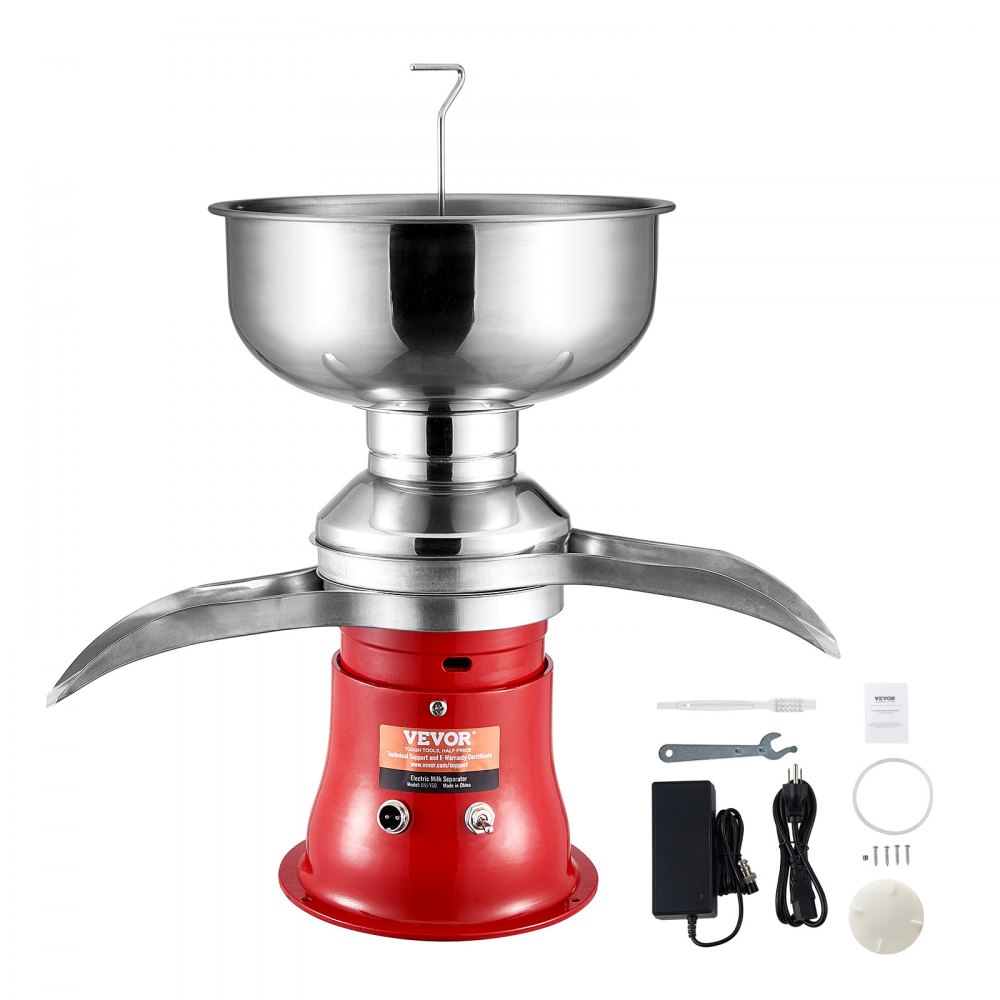 VEVOR Elektryczna wirówka do mleka, wirówka 30 W, wirówka do mleka, 100 l/h, wirówka do mleka, 10500 obr./min, wielofunkcyjna wirówka do mleka, wirówka do mleka, czerwona, stal nierdzewna
