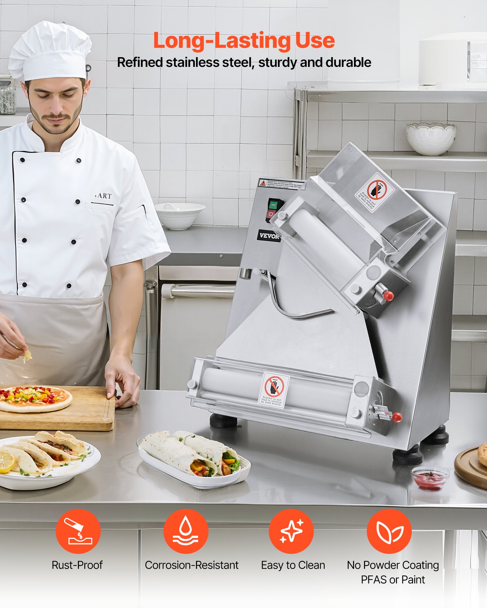 VEVOR Elektryczna prasa do ciasta na pizzę, płyta do ciasta 355,6 mm, automatyczna prasa do chleba 370 W, stal nierdzewna, komercyjna prasa do placków chapati, maszyna formująca z regulowaną grubością, liczba kawałków ciasta na godzinę