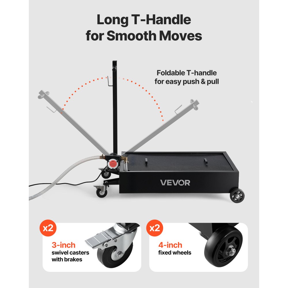VEVOR Low Profile Oil Drain Pan, 56.8 L Capacity, Rolling Oil Drain Pan with Electric Pump & 2.2 m Hose, Leak-proof & Corrosion-resistant, Fit for Cars, SUVs, Trucks, Motorcycles, ATVs, Metal
