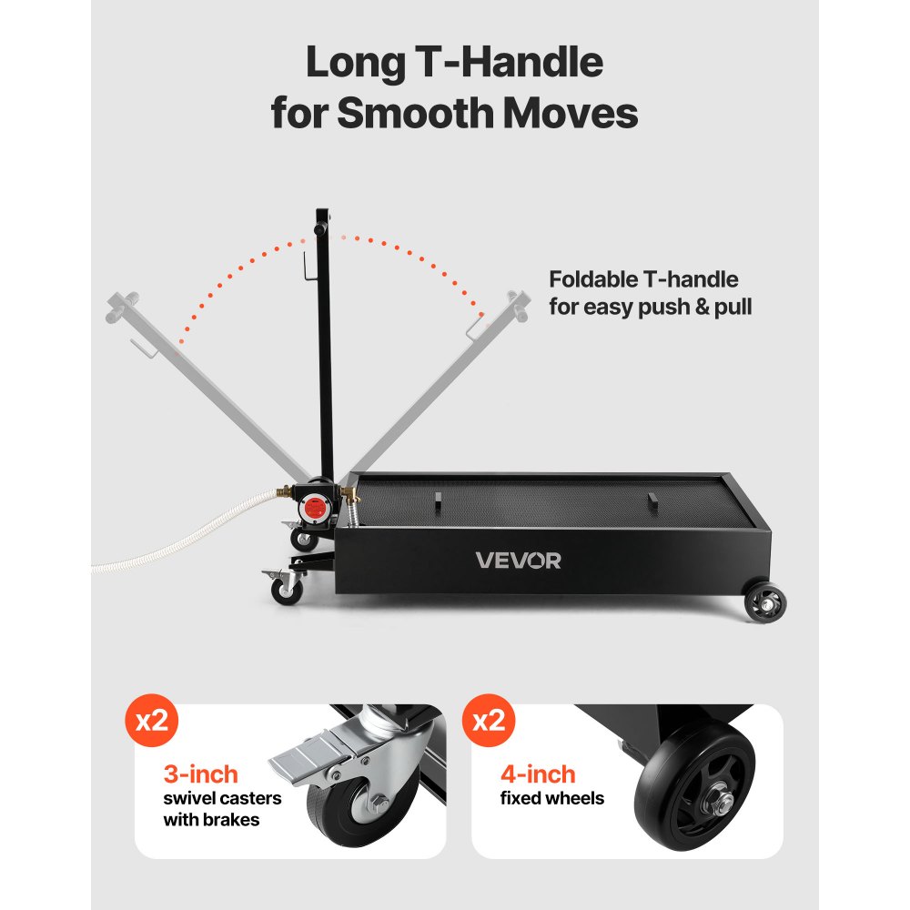 VEVOR Low Profile Oil Drain Pan, 75.7 L Capacity, Rolling Oil Drain Pan with Electric Pump & 2.2 m Hose, Leak-proof & Corrosion-resistant, Fit for Cars, SUVs, Trucks, Motorcycles, ATVs, Metal