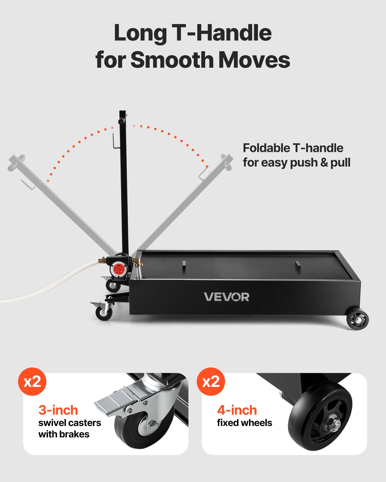 VEVOR Low Profile Oil Drain Pan, 75.7 L Capacity, Rolling Oil Drain Pan with Electric Pump & 2.2 m Hose, Leak-proof & Corrosion-resistant, Fit for Cars, SUVs, Trucks, Motorcycles, ATVs, Metal