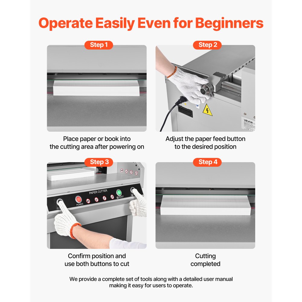 VEVOR Elektryczna gilotyna do papieru, wysokowydajna gilotyna do papieru, szerokość cięcia 45 cm, grubość cięcia 4 cm, duża elektryczna gilotyna z funkcją podczerwieni i wymiennym ostrzem, 500 W