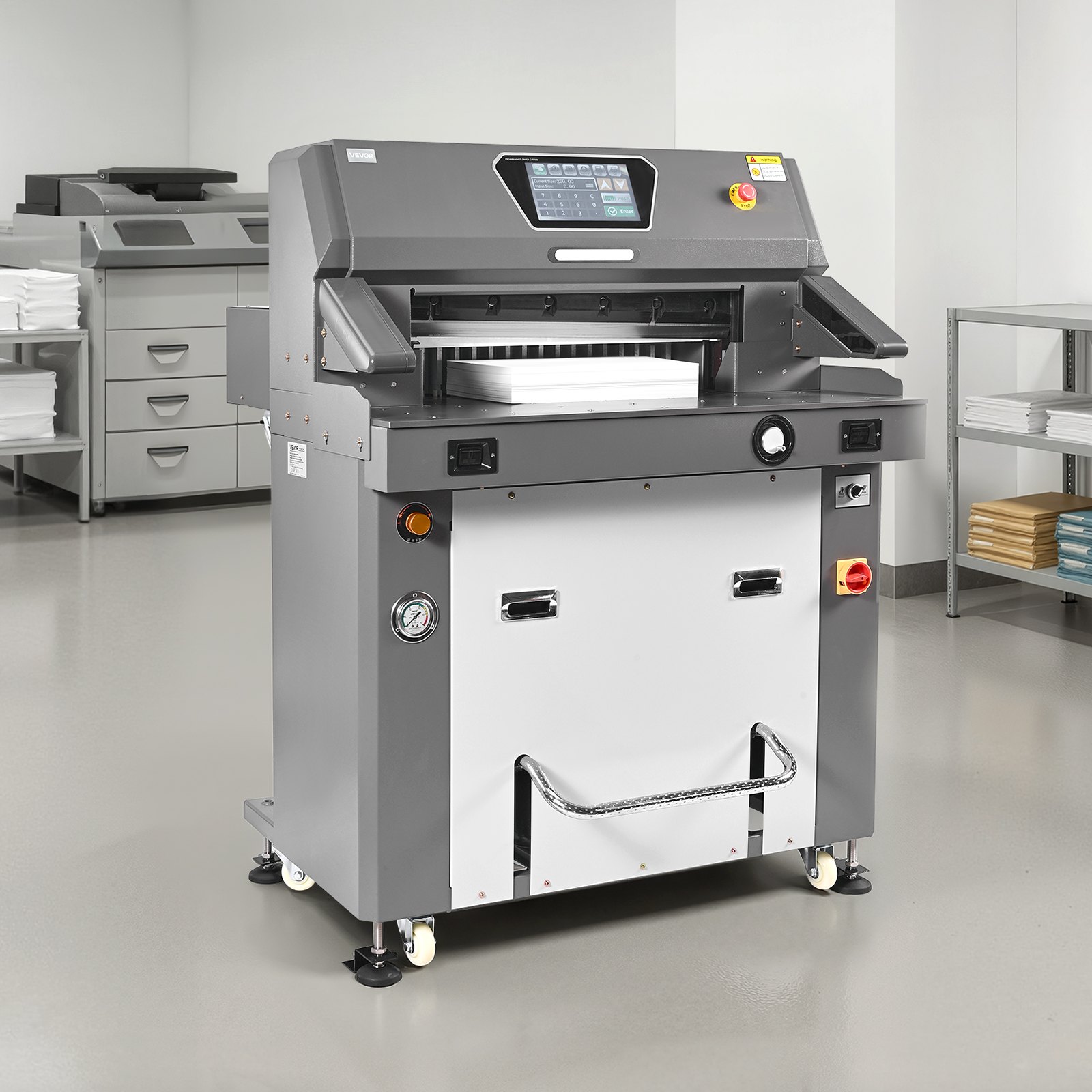 Elektryczna gilotyna do papieru VEVOR, hydrauliczna gilotyna o wysokiej wydajności, szerokość cięcia 66 cm, grubość cięcia 10 cm, duża elektryczna gilotyna z funkcją podczerwieni i wymiennym ostrzem