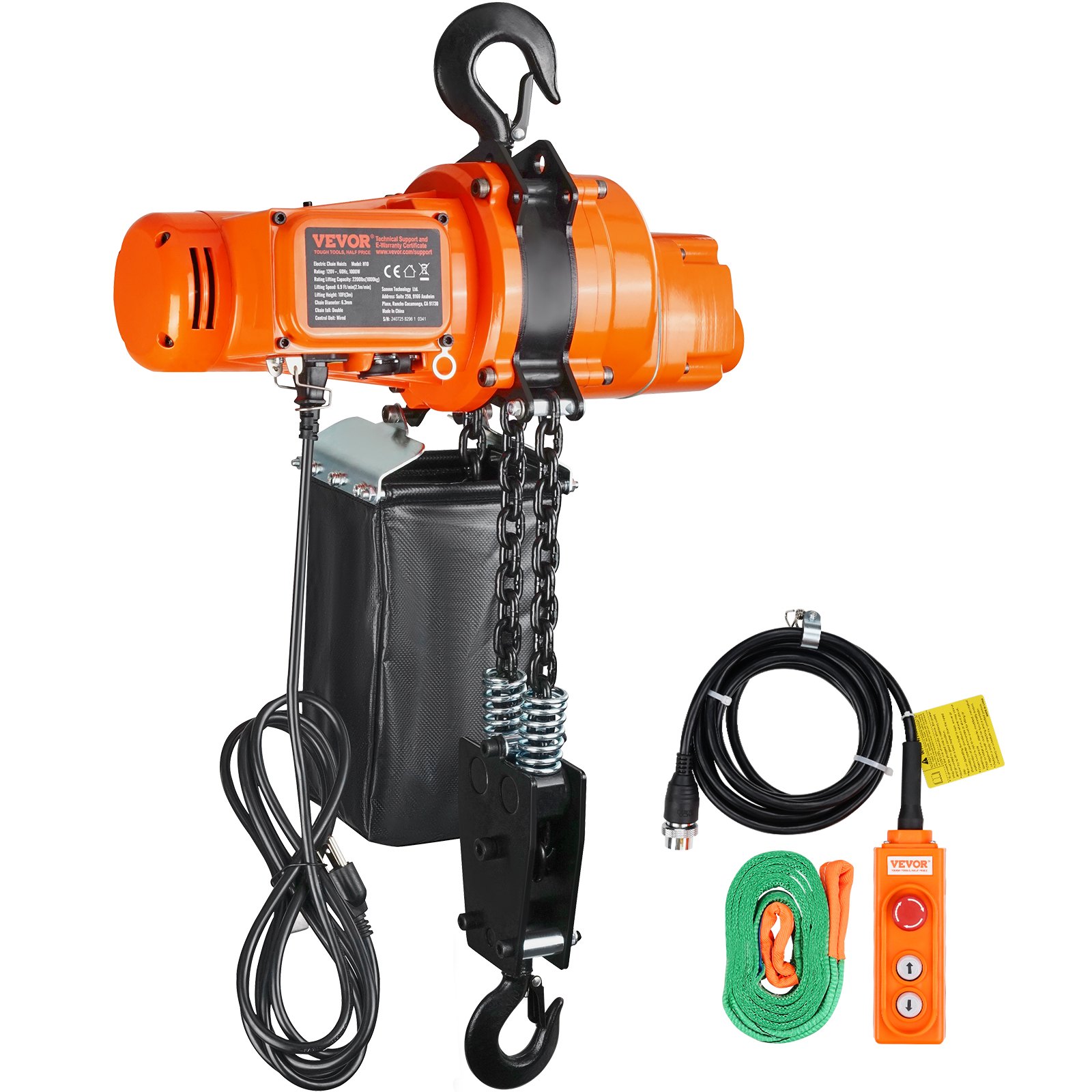 VEVOR Electric Chain Hoist, 998 kg Lifting Capacity, 3 m Lifting Height, Rope Hoist, Single-Phase Electric Winch with G80 Chain, 3 m Cable Remote Control, Ideal for Garages, Shops, Hotels