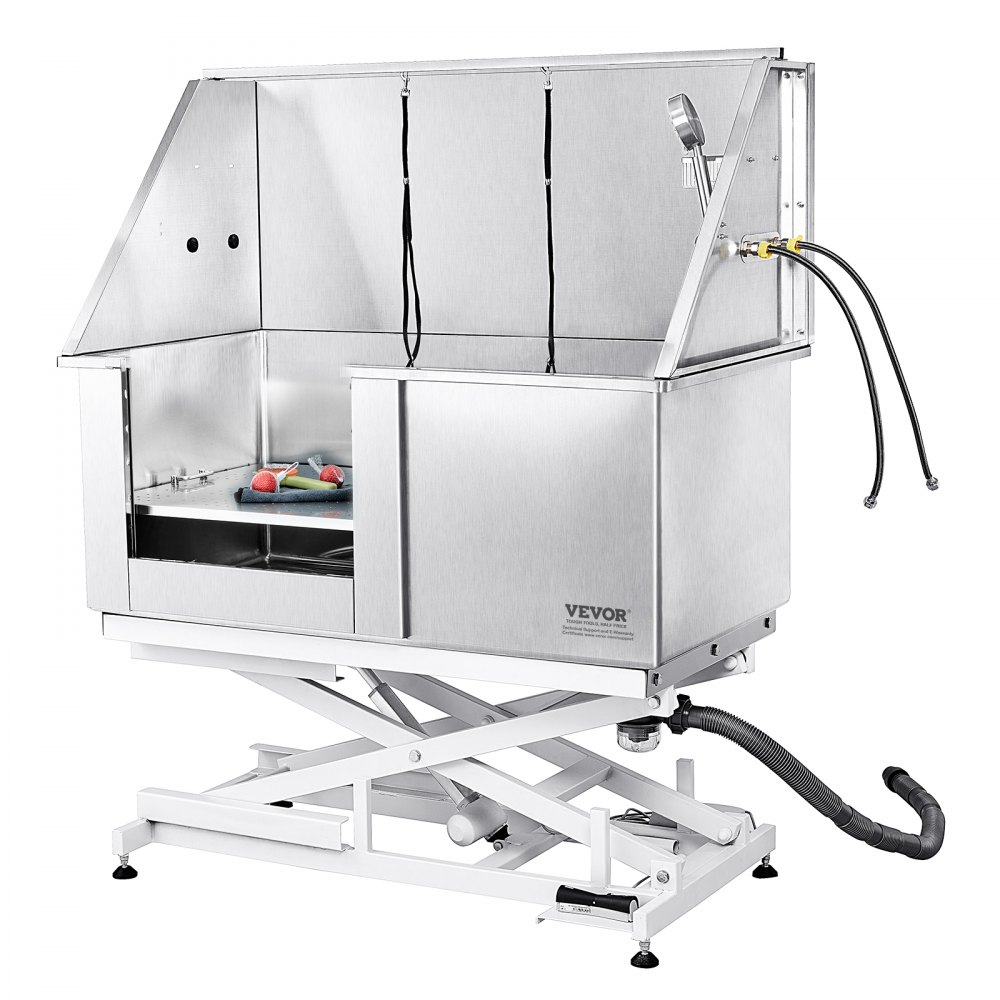 VEVOR Profesjonalna wanna do pielęgnacji psów 127 cm ze stali nierdzewnej, stanowisko do mycia psów, maks. 150 kg, prysznic do pielęgnacji psów, system mycia psów, wanna do pielęgnacji zwierząt z lewymi drzwiami, prysznic dla psów, wanna do mycia