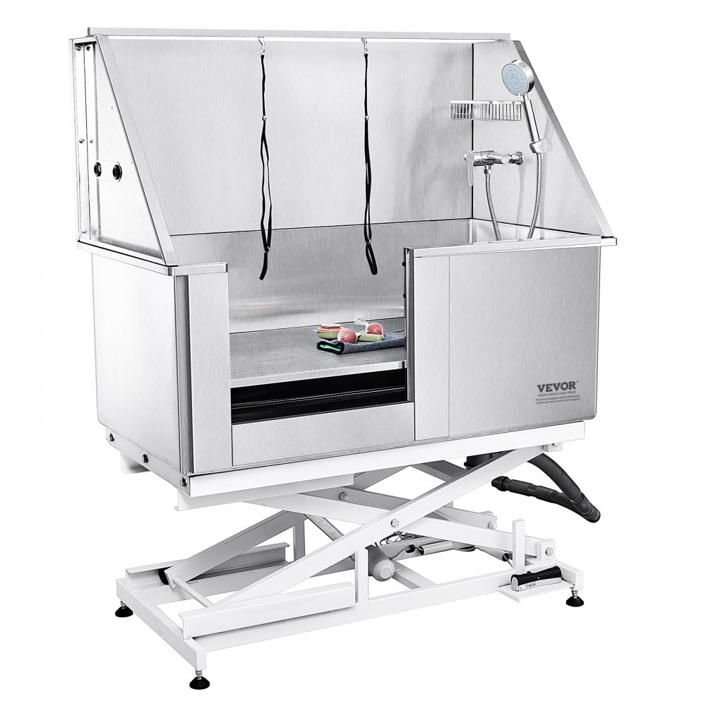 VEVOR Profesjonalna wanna do pielęgnacji psów 127 cm ze stali nierdzewnej, stanowisko do mycia psów, maks. 150 kg, prysznic do pielęgnacji psów, system mycia psów, wanna do pielęgnacji zwierząt z lewymi drzwiami, prysznic dla psów, wanna do mycia