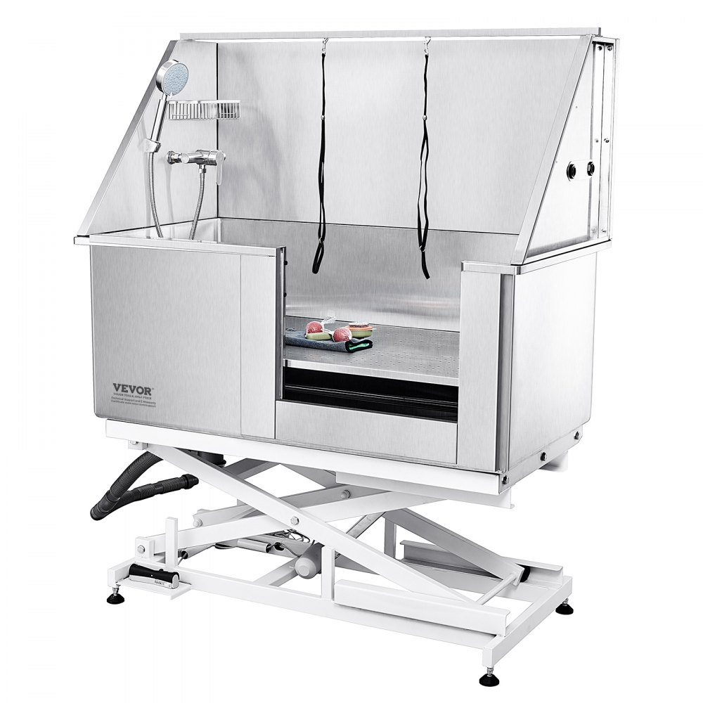 VEVOR Profesjonalna wanna do pielęgnacji psów 127 cm ze stali nierdzewnej, stanowisko do mycia psów, maks. 150 kg, system mycia psów z regulacją wysokości, wanna do pielęgnacji zwierząt z drzwiami po prawej stronie, prysznic dla psów, wanna do mycia