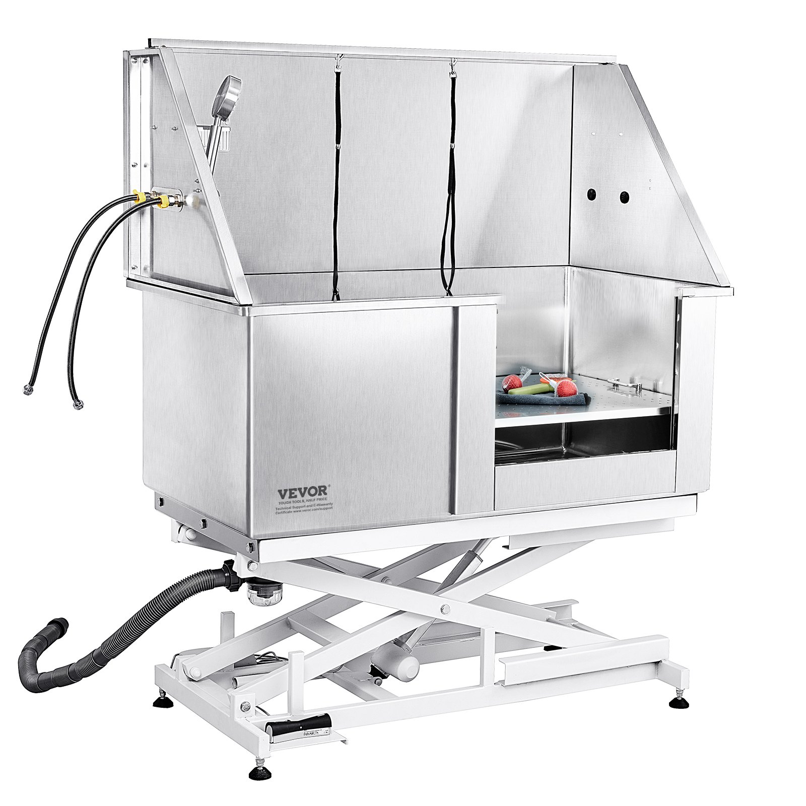 VEVOR Profesjonalna wanna do pielęgnacji psów 127 cm ze stali nierdzewnej, stanowisko do mycia psów, maks. 150 kg, system mycia psów z regulacją wysokości, wanna do pielęgnacji zwierząt z drzwiami po prawej stronie, prysznic dla psów, wanna do mycia