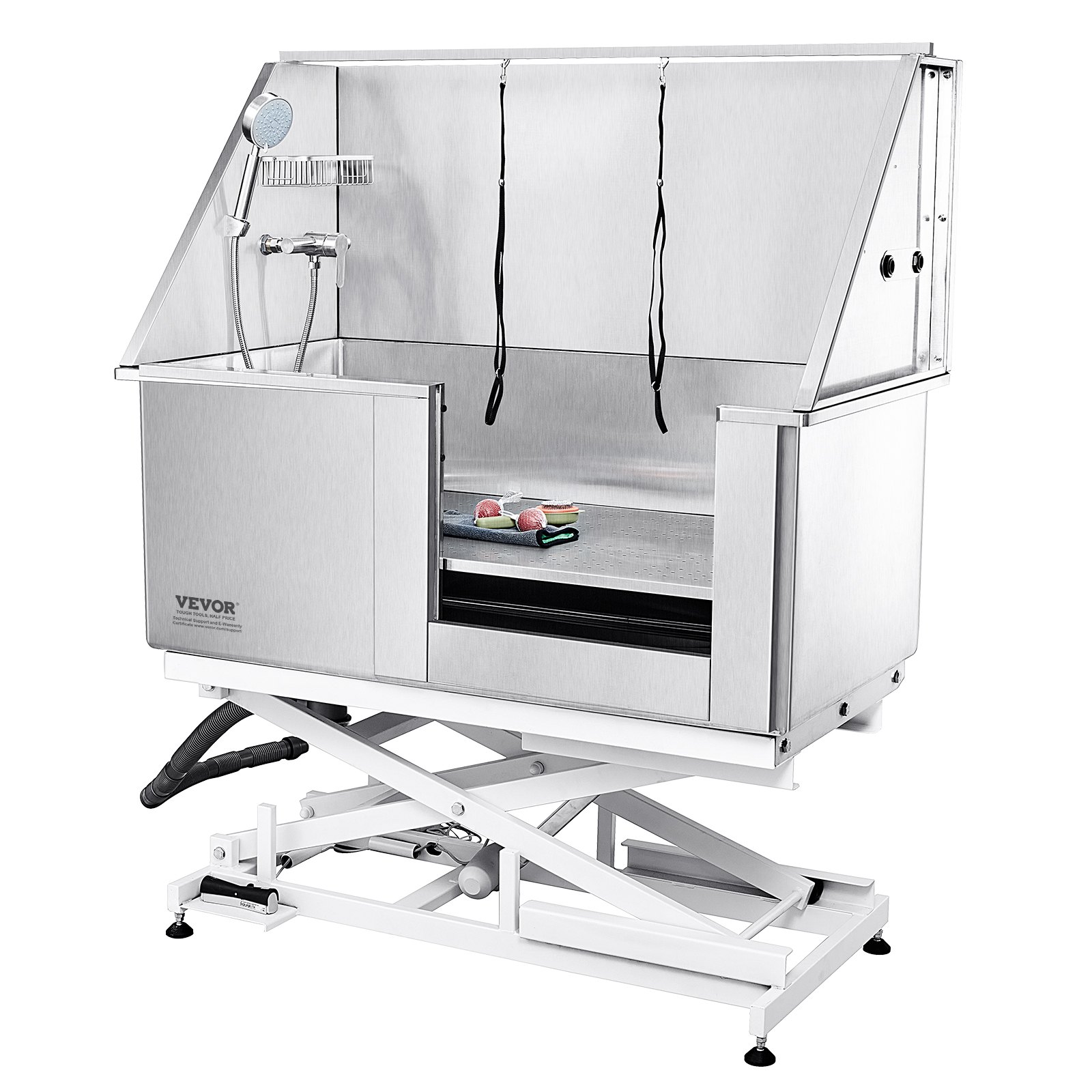 VEVOR Profesjonalna wanna do pielęgnacji psów 127 cm ze stali nierdzewnej, stanowisko do mycia psów, maks. 150 kg, system mycia psów z regulacją wysokości, wanna do pielęgnacji zwierząt z drzwiami po prawej stronie, prysznic dla psów, wanna do mycia