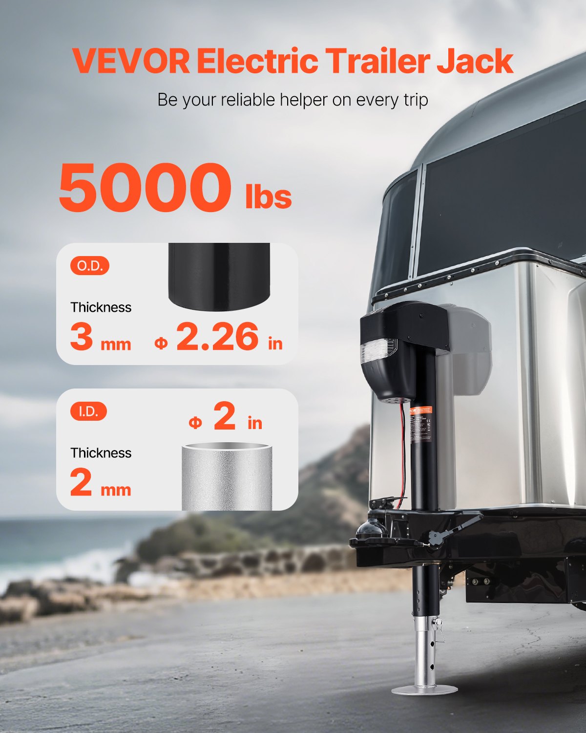 Podnośnik elektryczny VEVOR do przyczep, 2267 kg, elektryczny podnośnik do przyczep kempingowych ze złączem dwukierunkowym, pilotem, korbą i osłoną podnośnika, podnoszenie 255–860 mm, do przyczep i kamperów