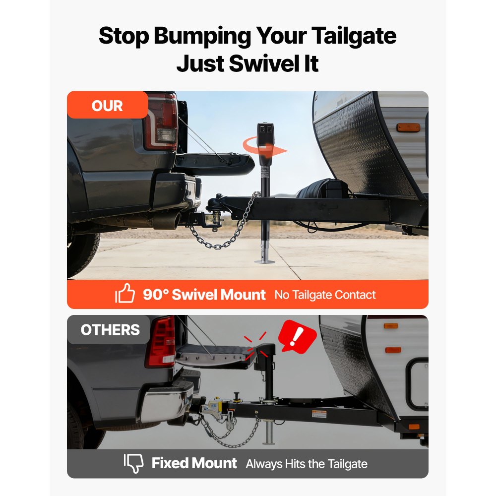 Podnośnik elektryczny VEVOR do przyczepy 2268 kg, elektryczna noga podporowa o skoku 230–686 mm, podpora do przyczepy kempingowej z korbą, osłoną ochronną i diodą LED do przyczep kempingowych, kamperów i vanów kempingowych, 12 V DC z wiązką przewodów