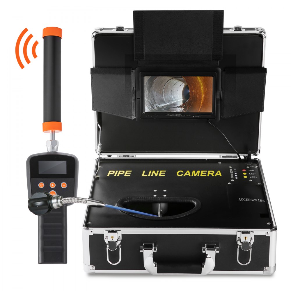 Kamera kanalizacyjna VEVOR ze śledzeniem 512 Hz, 30 m, kamera inspekcyjna do rur 17,8 cm z funkcją DVR, kamera IP68 z 12 regulowanymi diodami LED, karta SD 16 GB do kanalizacji, domu, rur odpływowych