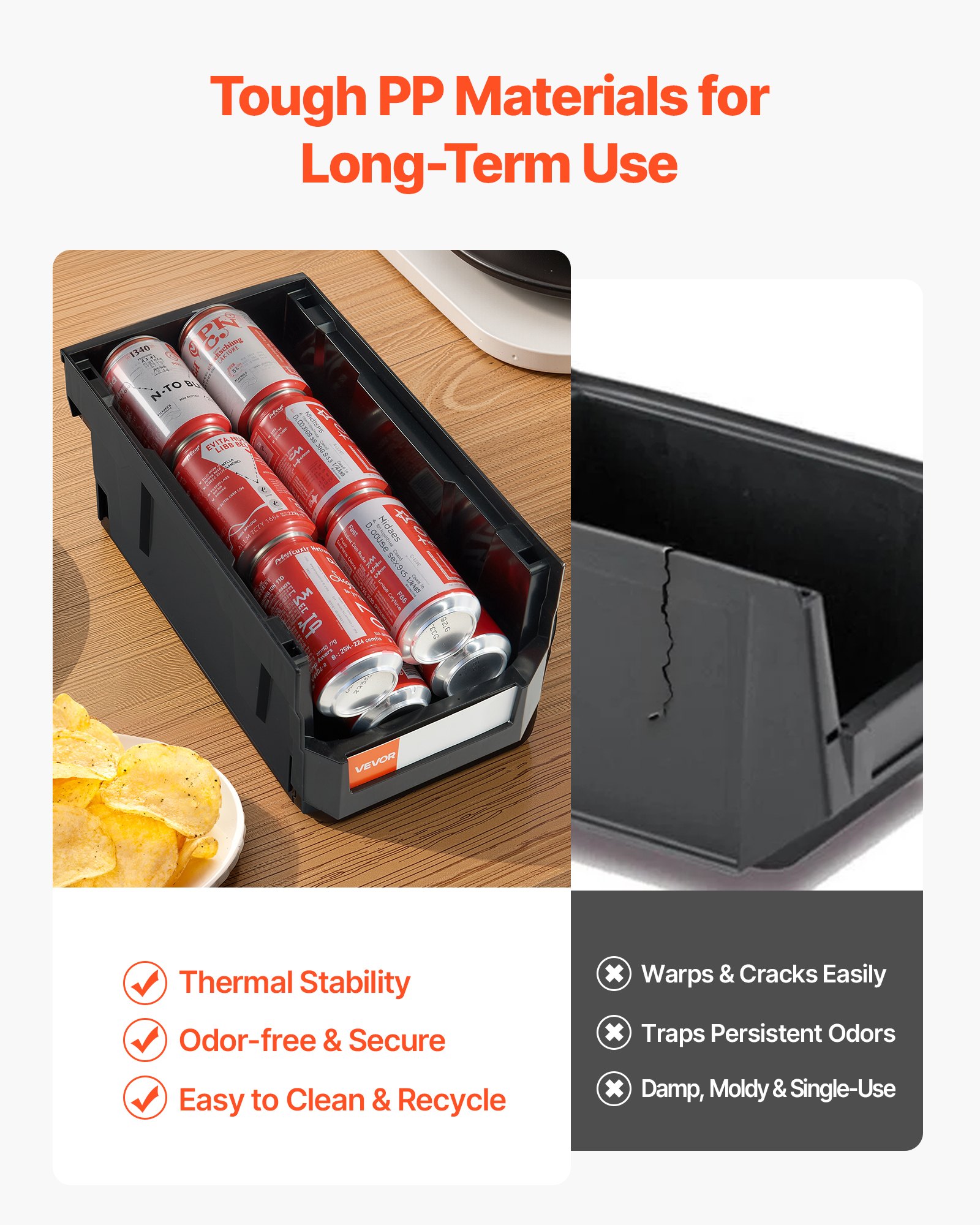 Pudełka do układania w stosy VEVOR, 377 x 215 x 180 mm (opakowanie 12 sztuk), przezroczyste pudełka do przechowywania, składane pudełko do przechowywania, służące do organizowania i przechowywania małych części, artykułów biurowych i innych akcesoriów, czarne i przezroczyste