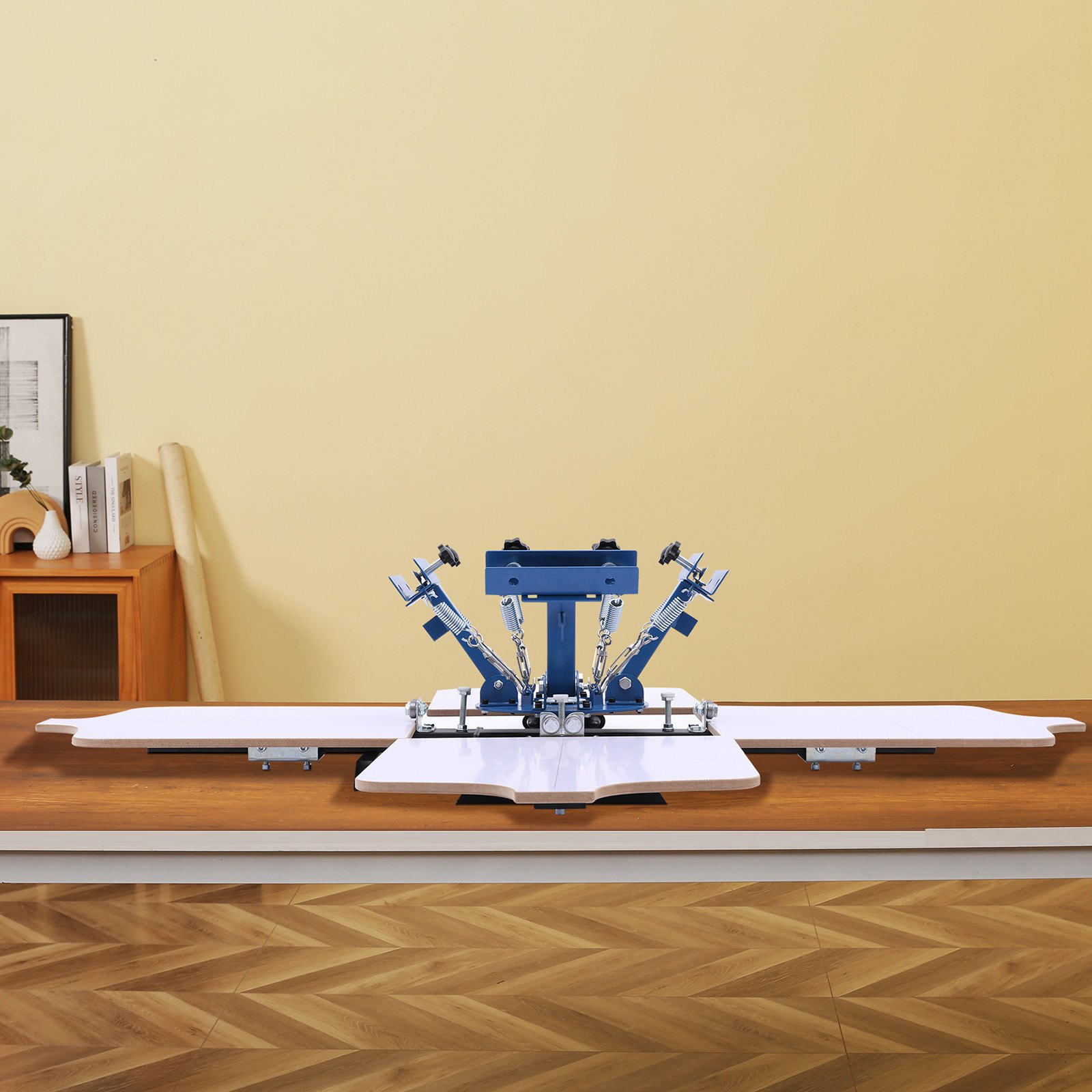 VEVOR 4-kolorowa maszyna sitodrukowa z 4 stanowiskami, 540 x 450 mm, obrotowa o 360°, precyzyjne pozycjonowanie, malowana proszkowo stal węglowa, do samodzielnego drukowania koszulek, dla klientów indywidualnych i komercyjnych