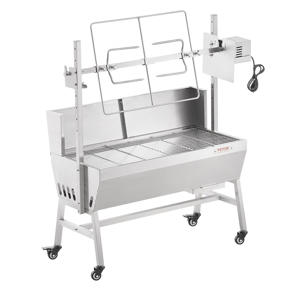 Grill jagnięcy VEVOR, grill dla prosiąt, grill do pieczenia na rożnie, 61 kg, rolowany grill węglowy do wieprzowiny, jagnięciny, kozy, silnik elektryczny 42 W, rożen ze stali nierdzewnej z osłoną przeciwwietrzną