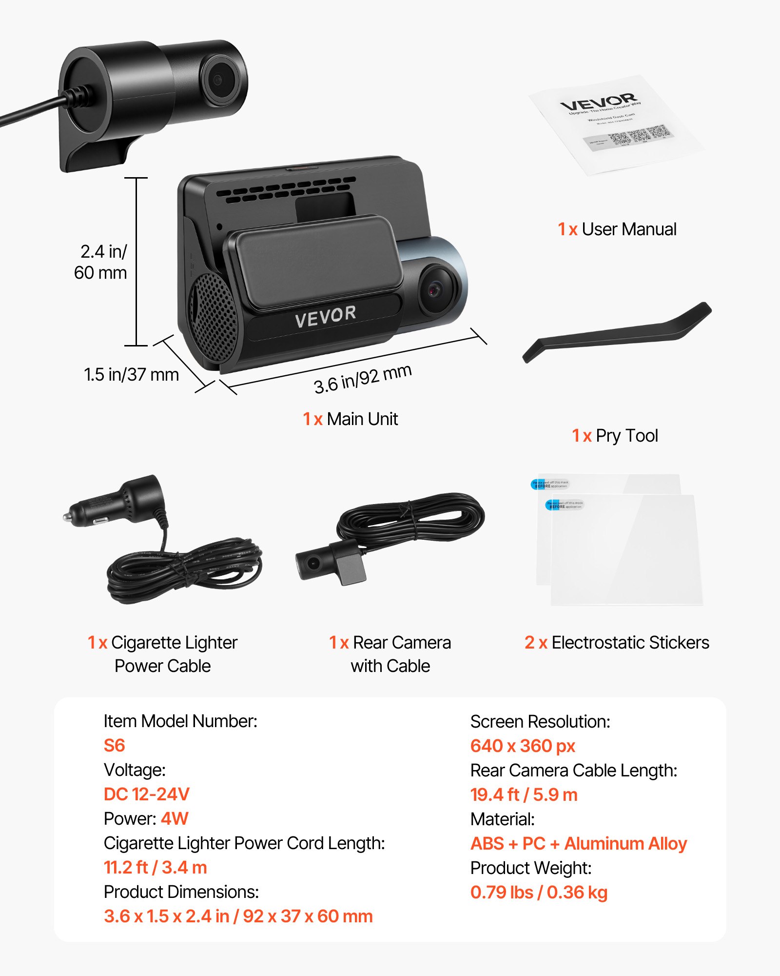 Kamera samochodowa VEVOR 4K z przodu i z tyłu, podwójna kamera samochodowa 1080p ze zintegrowanym GPS i czujnikiem G, sterowanie przez aplikację Wi-Fi, ekran 3 cale, szeroki kąt widzenia 123° + 125°, nagrywanie w pętli, tryb parkingowy, kolor czarny