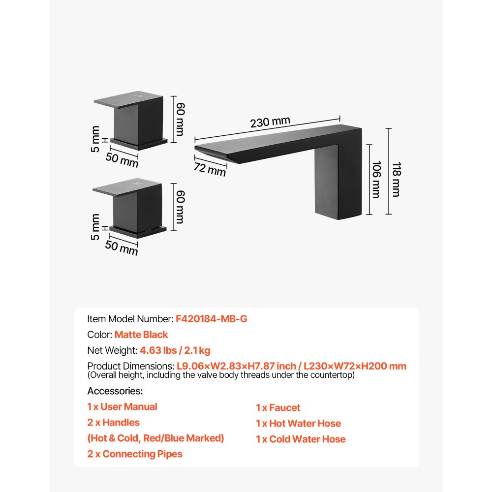 VEVOR Zestaw baterii wannowej rzymskiej z 3 otworami i 2 uchwytami, bateria wannowa ze stali nierdzewnej z wąską wylewką do montażu na blacie do mycia, kąpieli zwierząt domowych i dorosłych