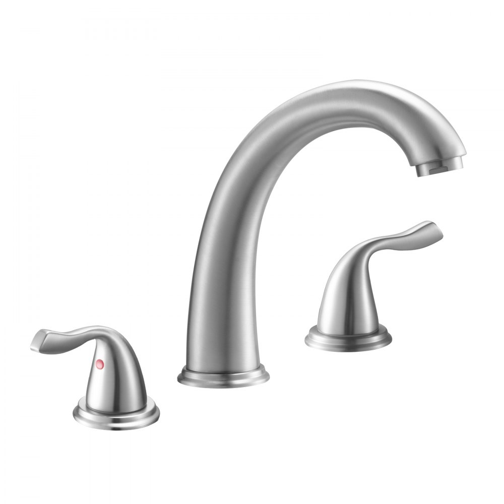 VEVOR Roman Tub Faucet, 3 Hole Waterfall Bathtub Faucet, Gooseneck Bath Tubs Faucets Set with 2 Handles, Deck Mount Bath Tub Faucets Set for Adult Bathing, Brushed Stainless Steel, High Arc Spout